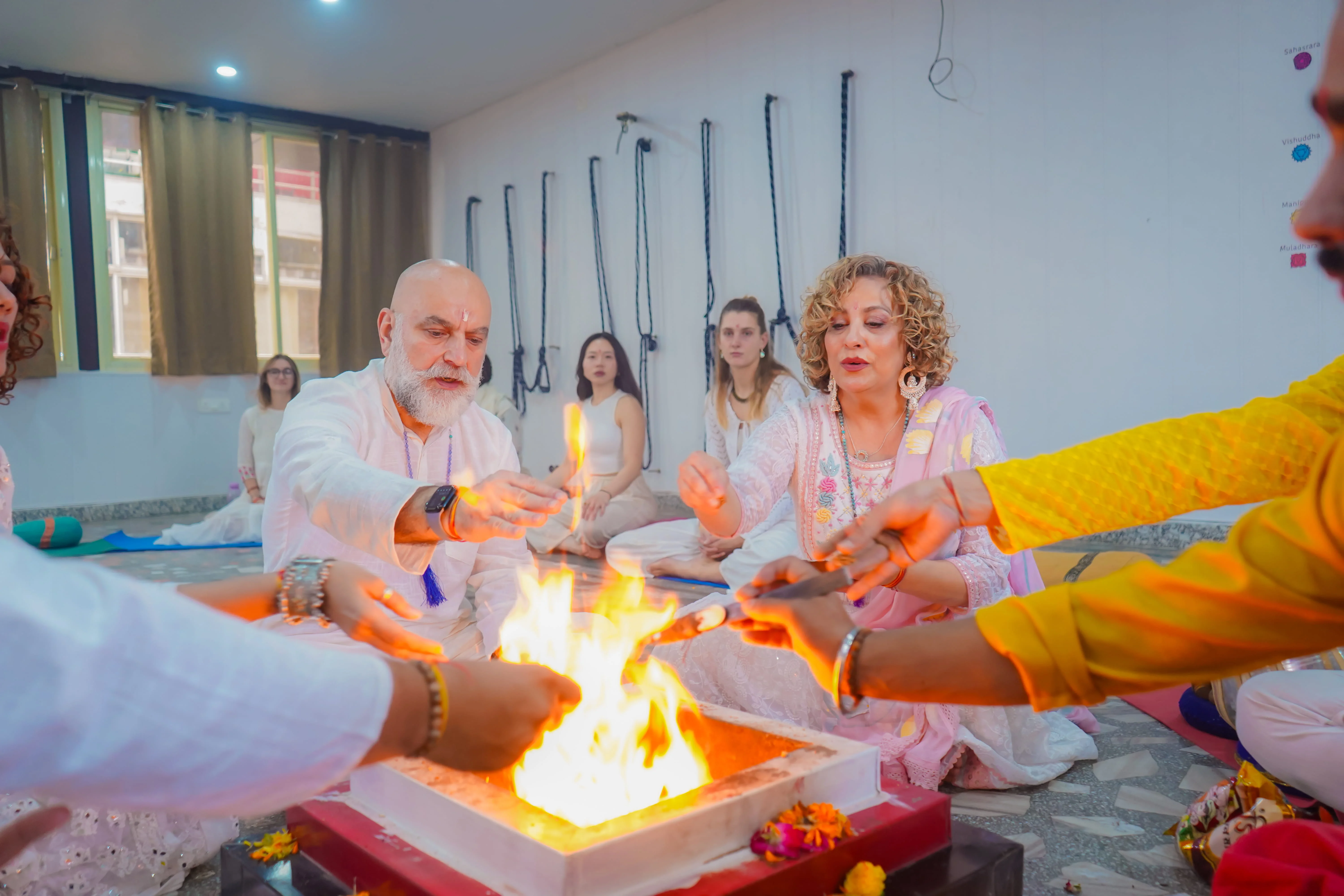 Guests participating in a wellness yoga retreat in Rishikesh
